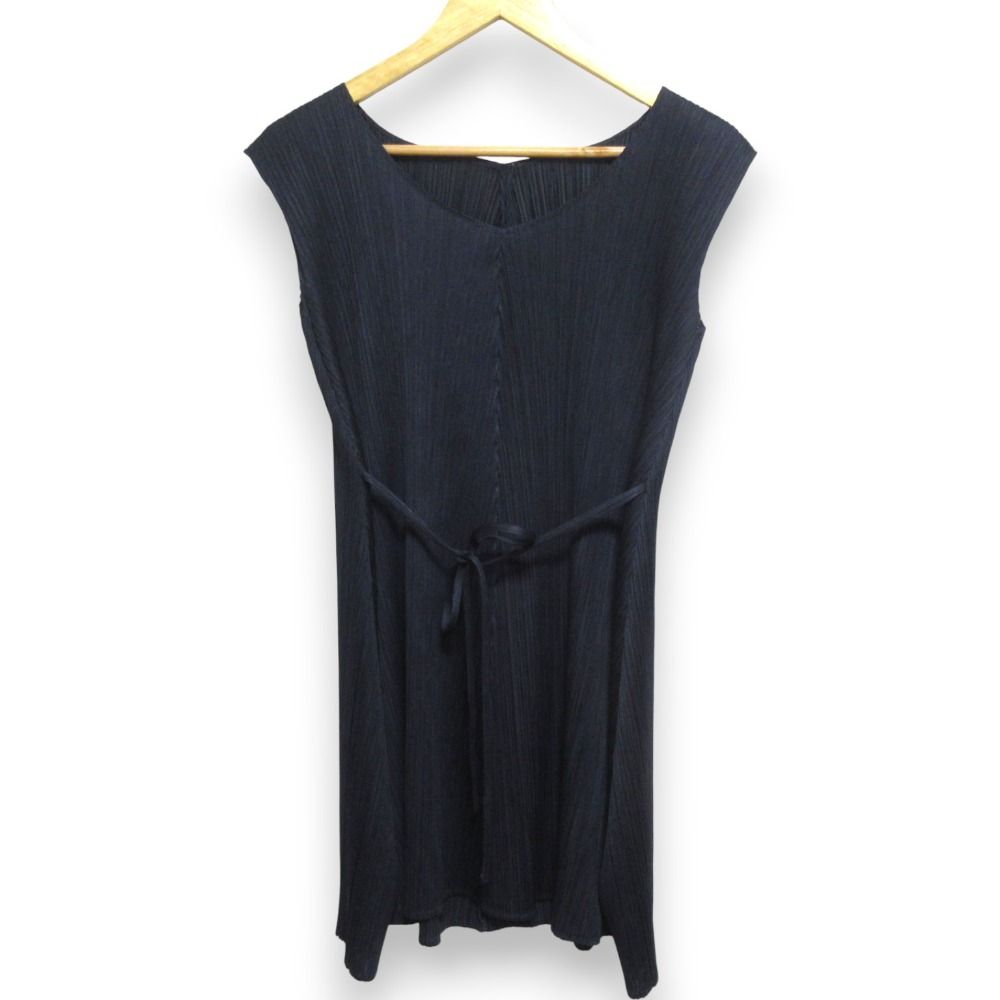 PLEATS PLEASE ISSEY MIYAKE プリーツプリーズ イッセイミヤケ ノースリーブ Aラインチュニックワンピース ネイビー レディース 古着