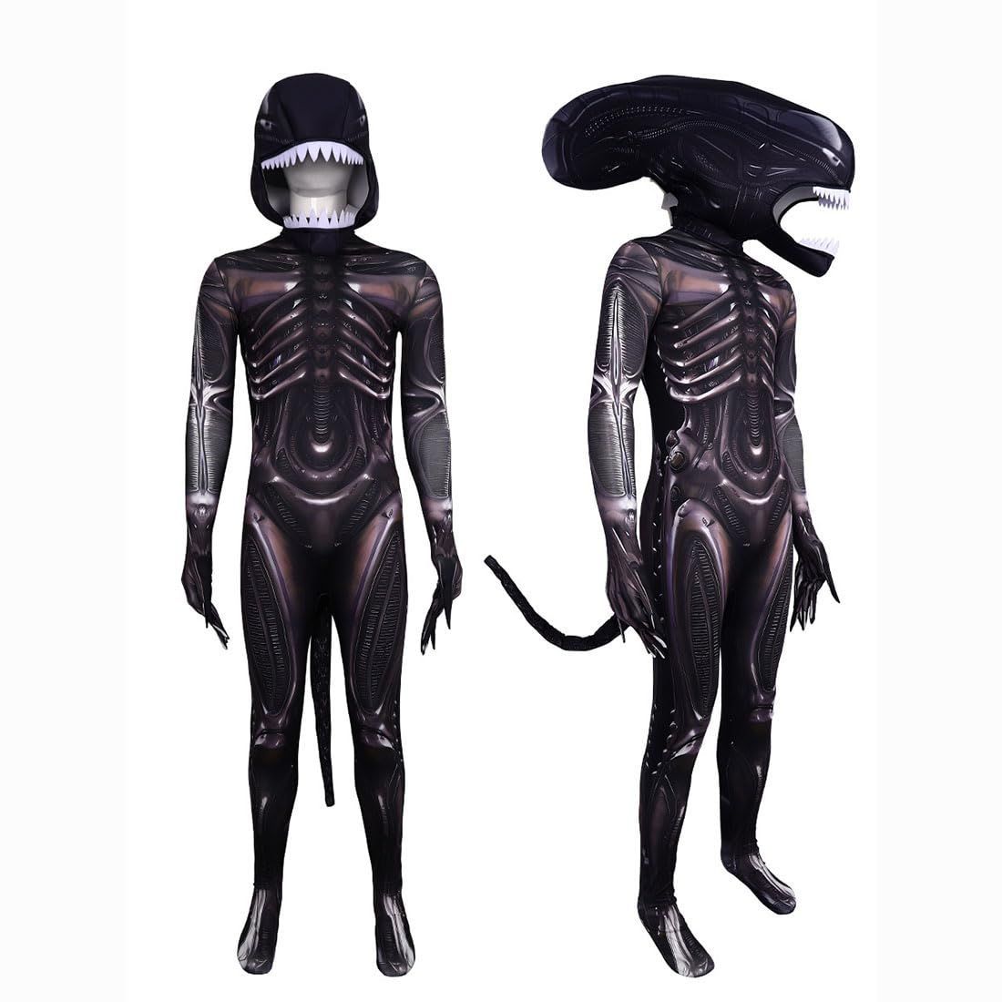 エイリアンロムルス コスプレ衣装 ヘッドギア付き 2点セット ボディスーツ ジャンプスーツ フードマスク コスプレ小物付き ゼノ