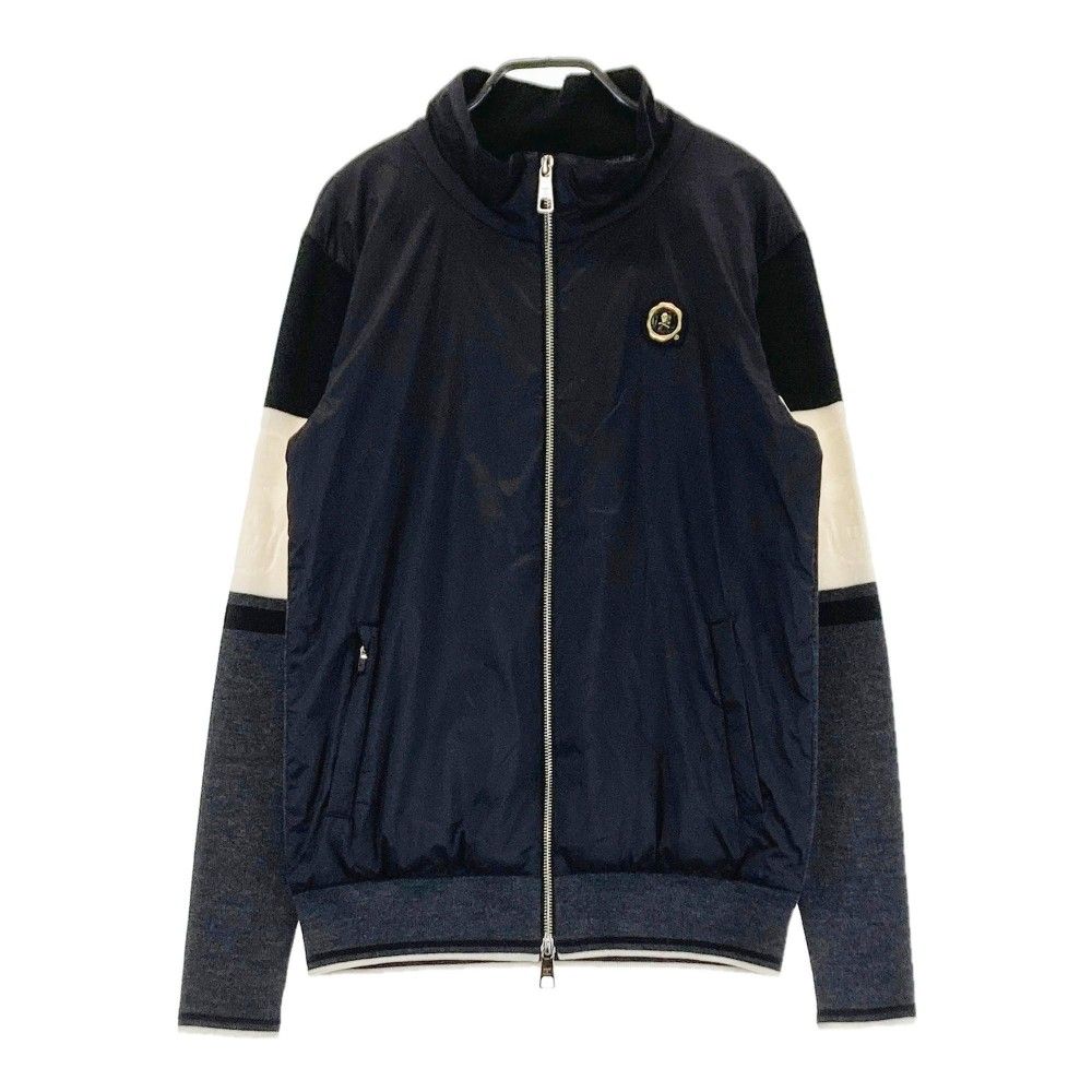 マークアンドロナ　中綿　ニットジャケット　裏地　ピンク　スカル　ウール 超美品】マークアンドロナ セーター ネイビー×ピンク カモフラ スカル