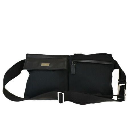 【中古】 中美品 グッチ GUCCI ウエストポーチ バッグ ブラック ナイロン レザー 32MH487