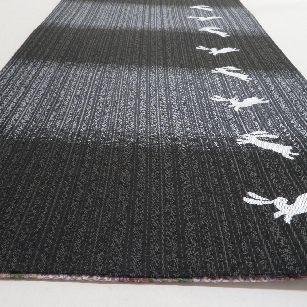 袋帯 正絹 洒落袋帯 リバーシブル 六通柄 飛び兎に千松模様 裏ふくれ