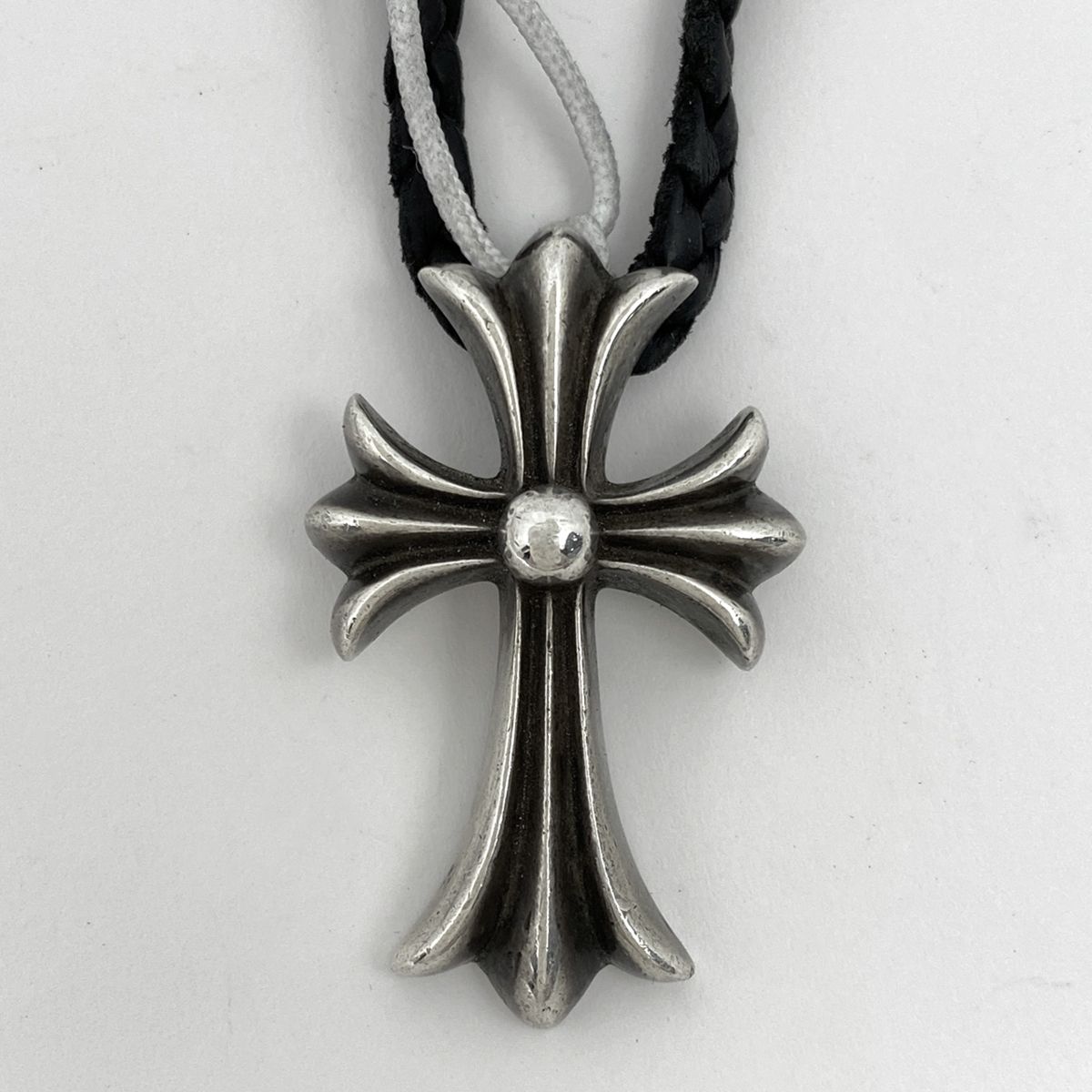 CHROME HEARTS CH シルバー 925 バレル ボロチップ クロムハーツ CHクロスペンダントスモール ネックレス レザー
