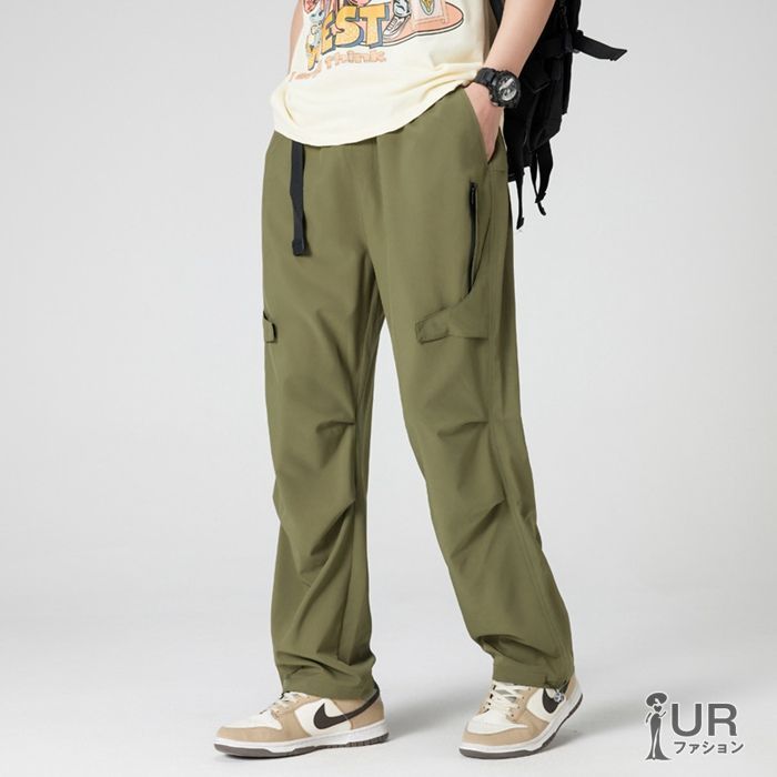 カーゴパンツ メンズ 薄手 通気性 速乾性 無地 ワイドパンツ ロング