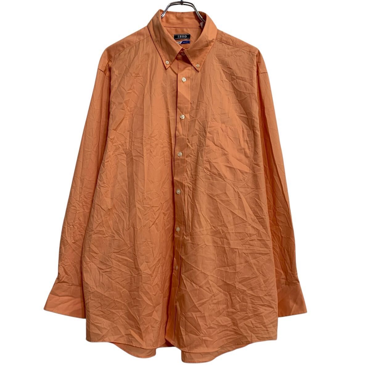 IZOD 長袖 無地シャツ 17 XL～ オレンジ系 アイゾッド ボタンダウン ビッグサイズ 胸ポケット シンプル 古着卸 アメリカ仕入 a702-7198