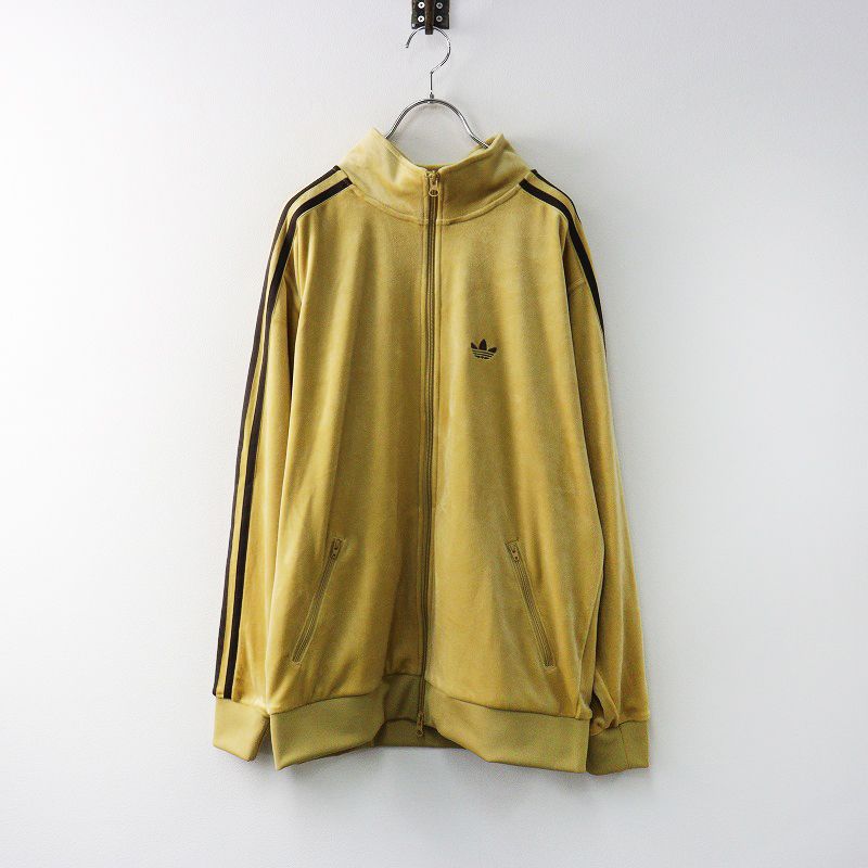 アディダス adidas ベロア トラックジャケット XS｜イエロー ベージュ ハイネック ジップアップ ジャージ 2400014603699