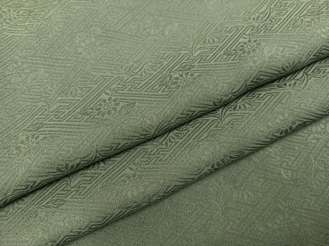 平和屋着物●上質な色無地 紗綾形花地紋 青白橡色 正絹 AABC1741ph