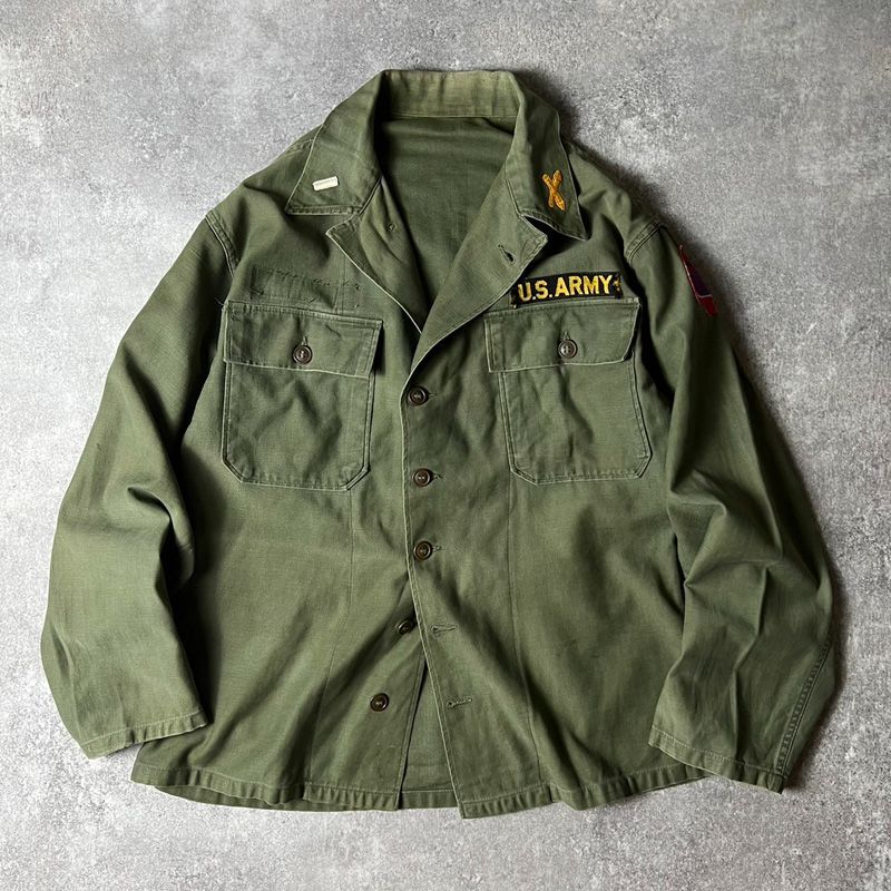 50s US ARMY 米軍実物 OG-107 コットン サテン ユーティリティ シャツ