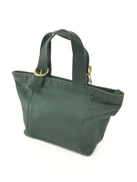 雑貨 古着 80s USA製 OLD COACH 本革 レザー ハンド バッグ 緑 小型 古着