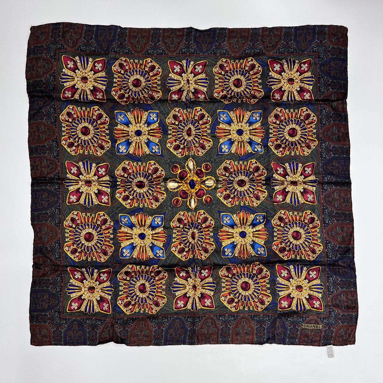 【】CHANEL シャネル ココマーク スカーフ シルク マルチカラー ヴィンテージ レディース【美品】HIBUOCHI VINTAGE