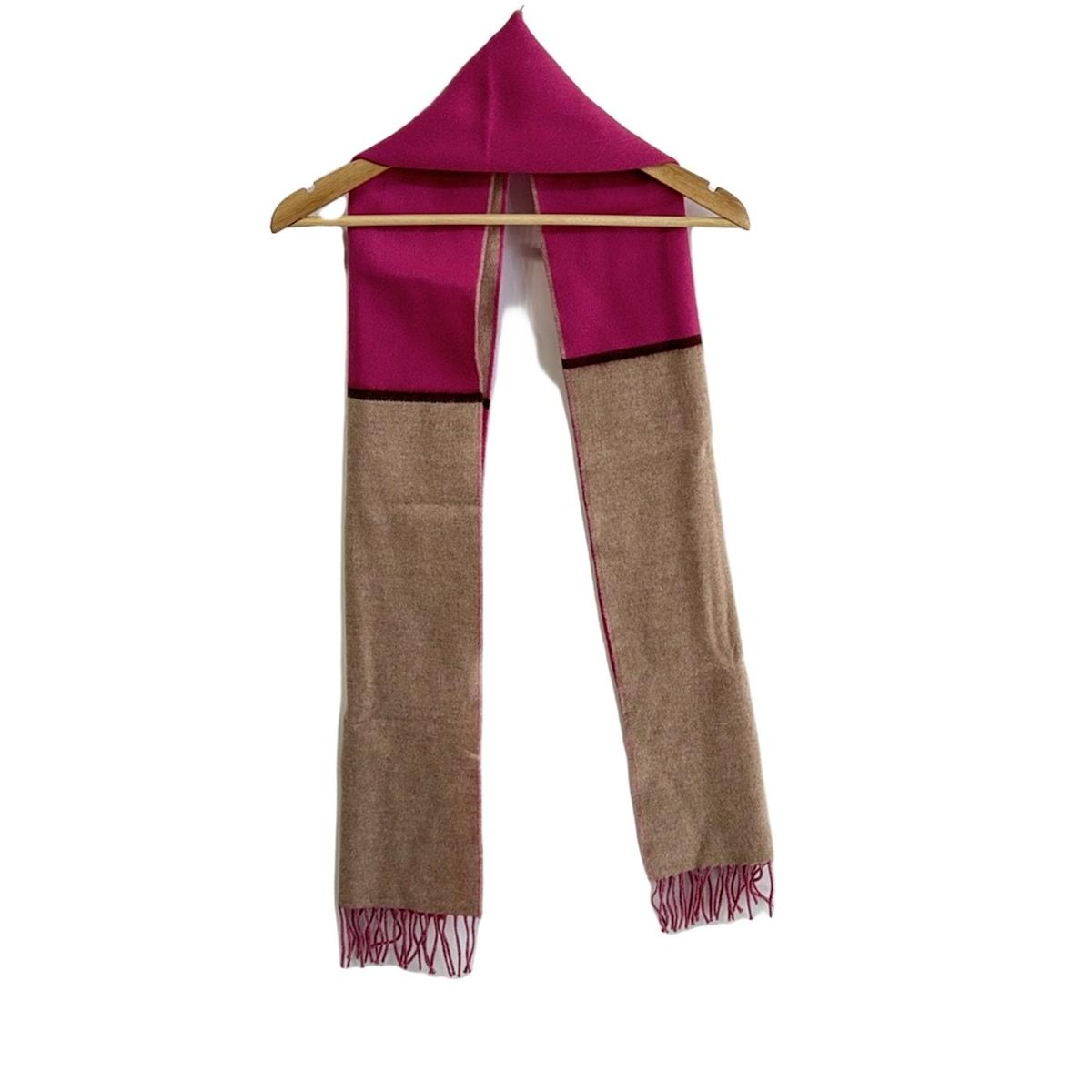 LOEWE ロエベ マフラー - ベージュ×ピンク アナグラムワンポイント刺繍 ウール カシミヤ