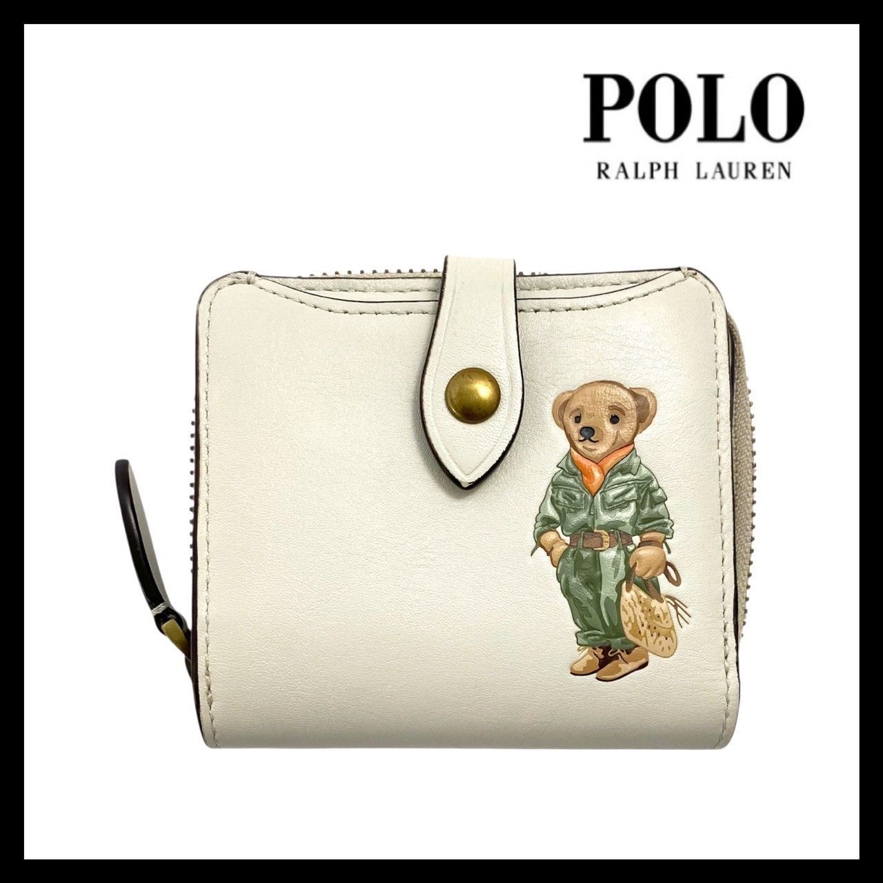 POLO RALPH LAUREN ポロベア 二つ折り財布 レザー ホワイト|白 コンパクトウォレット ポロ ラルフローレン SER-3633
