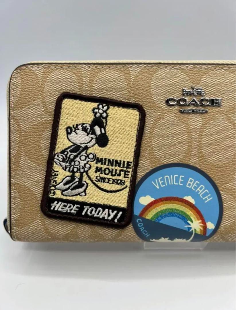 新品☆未使用】COACH コーチ×ディズニー ミニーワッペン長財