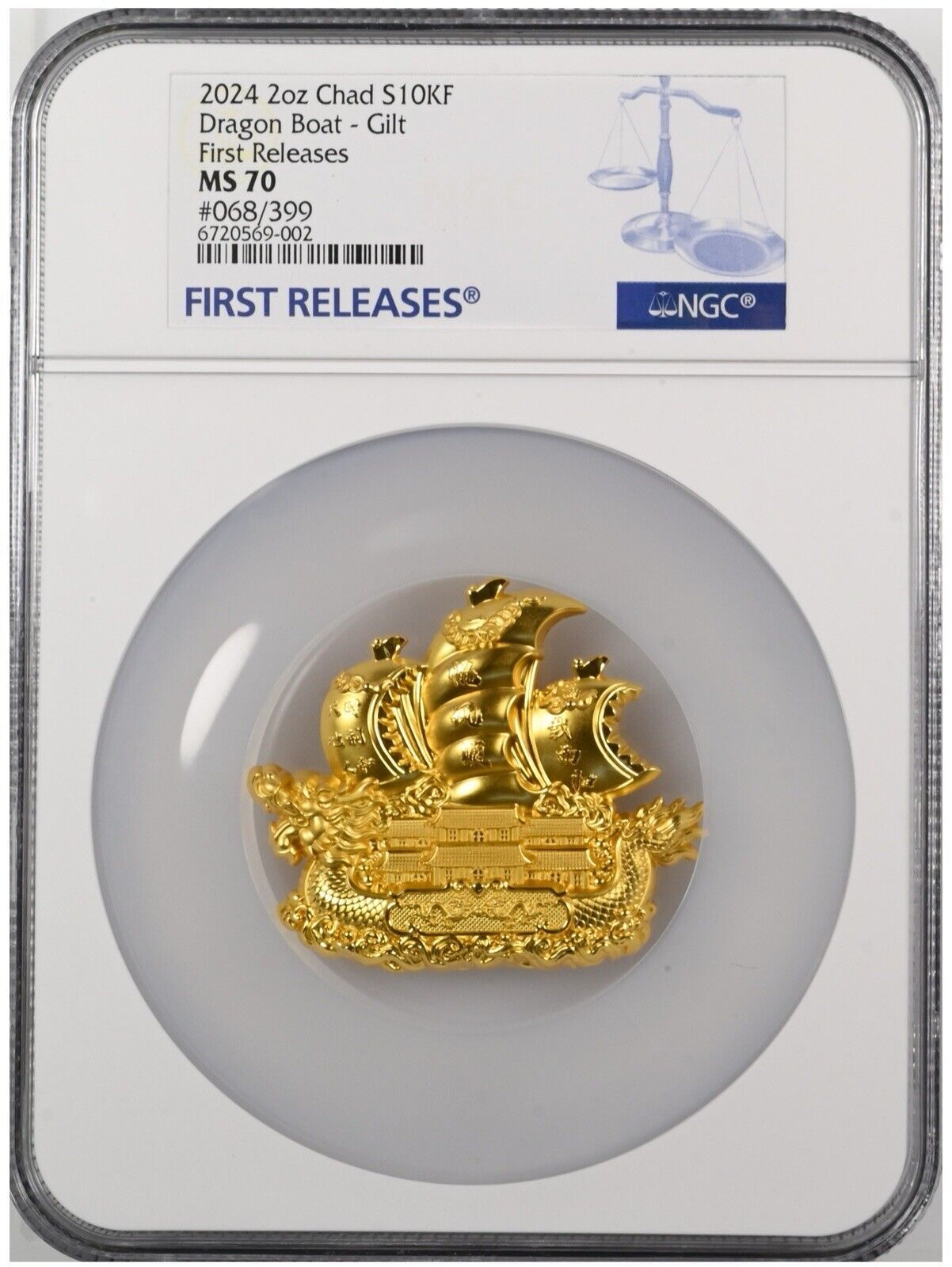 NGC MS70 FR Dragon Boat Gilded 2Oz Silver Coin Everything goes well Chad 2025