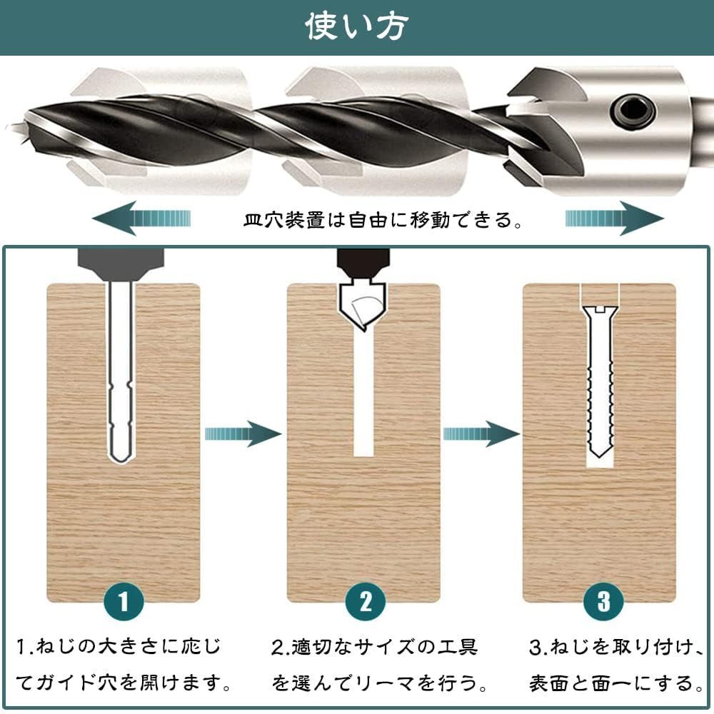 5 個のクイックチェンジ木工皿頭ドリル、六角ハンドルレンチ