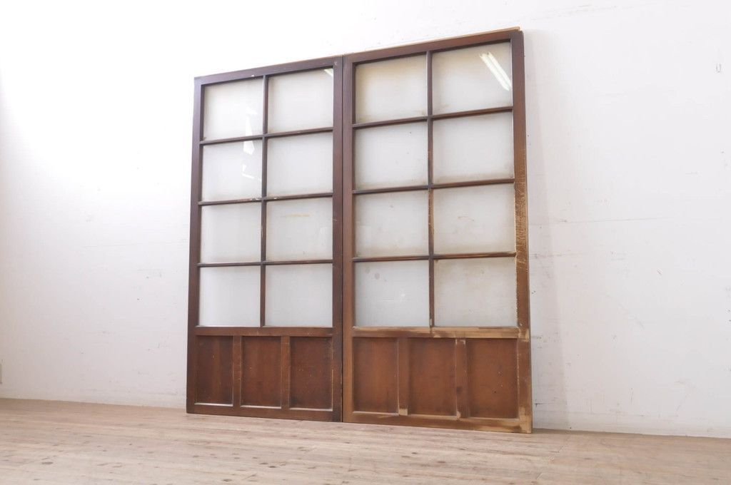 ▽現状販売▽ ガラス窓2枚セット アンティーク建具 引き戸 ガラス戸 4