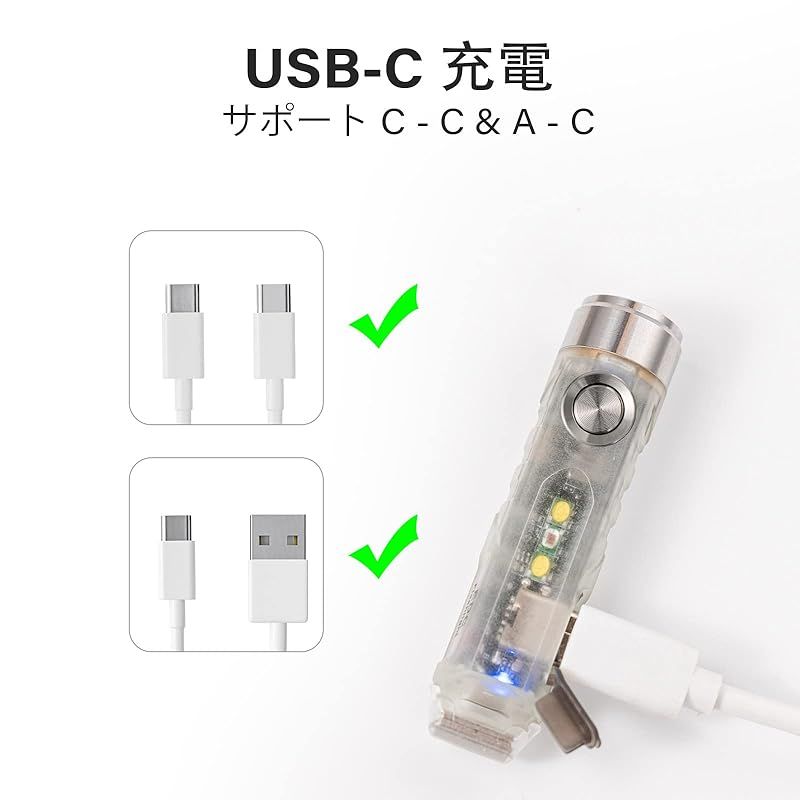 RovyVon E7R キーチェーン 懐中電灯 USB C 充電式懐中電灯 暗闇で光る