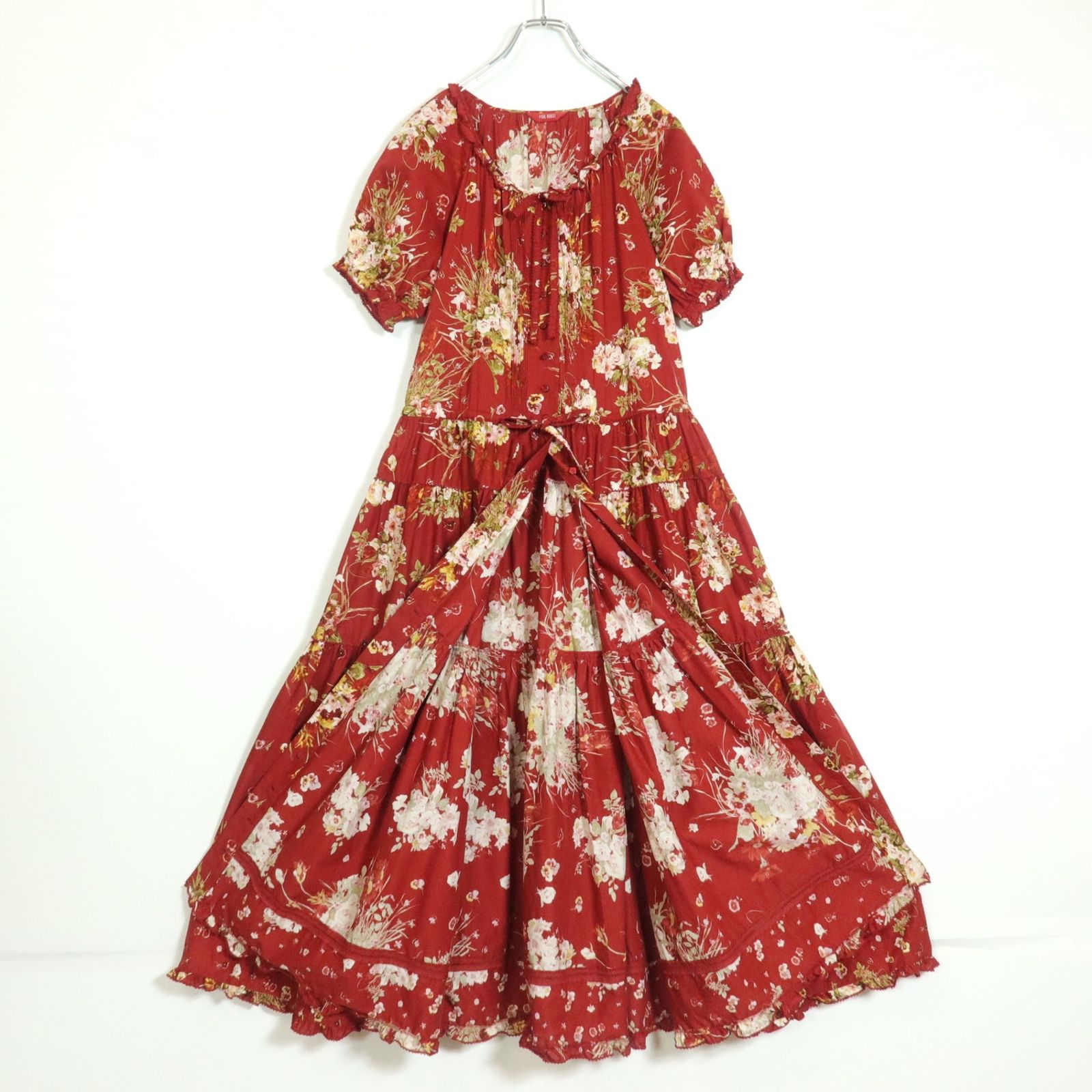 極美品】ピンクハウス☆たっぷりギャザー♪ローンワンピース 赤系 前