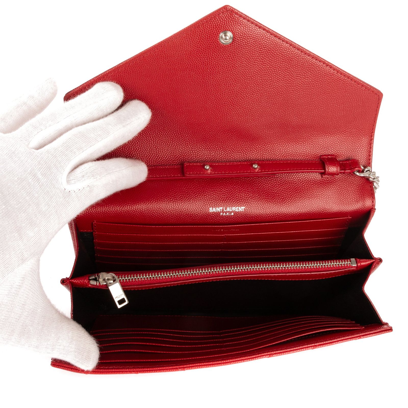 イヴサンローランチェーンウォレット赤マトラッセ グレイン