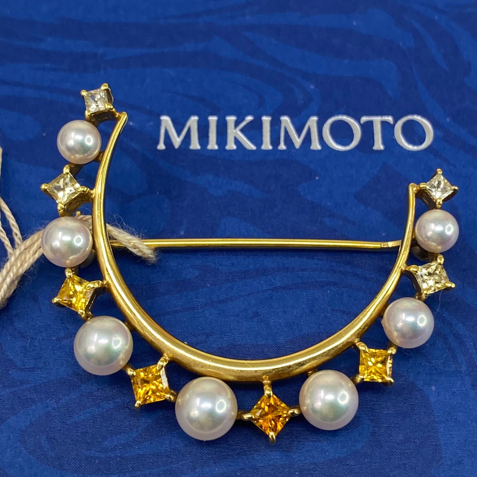 mikimoto ミキモト御木本 used  k18YG 18金AU750 天然シトリン 養殖あこや真珠 ブローチ