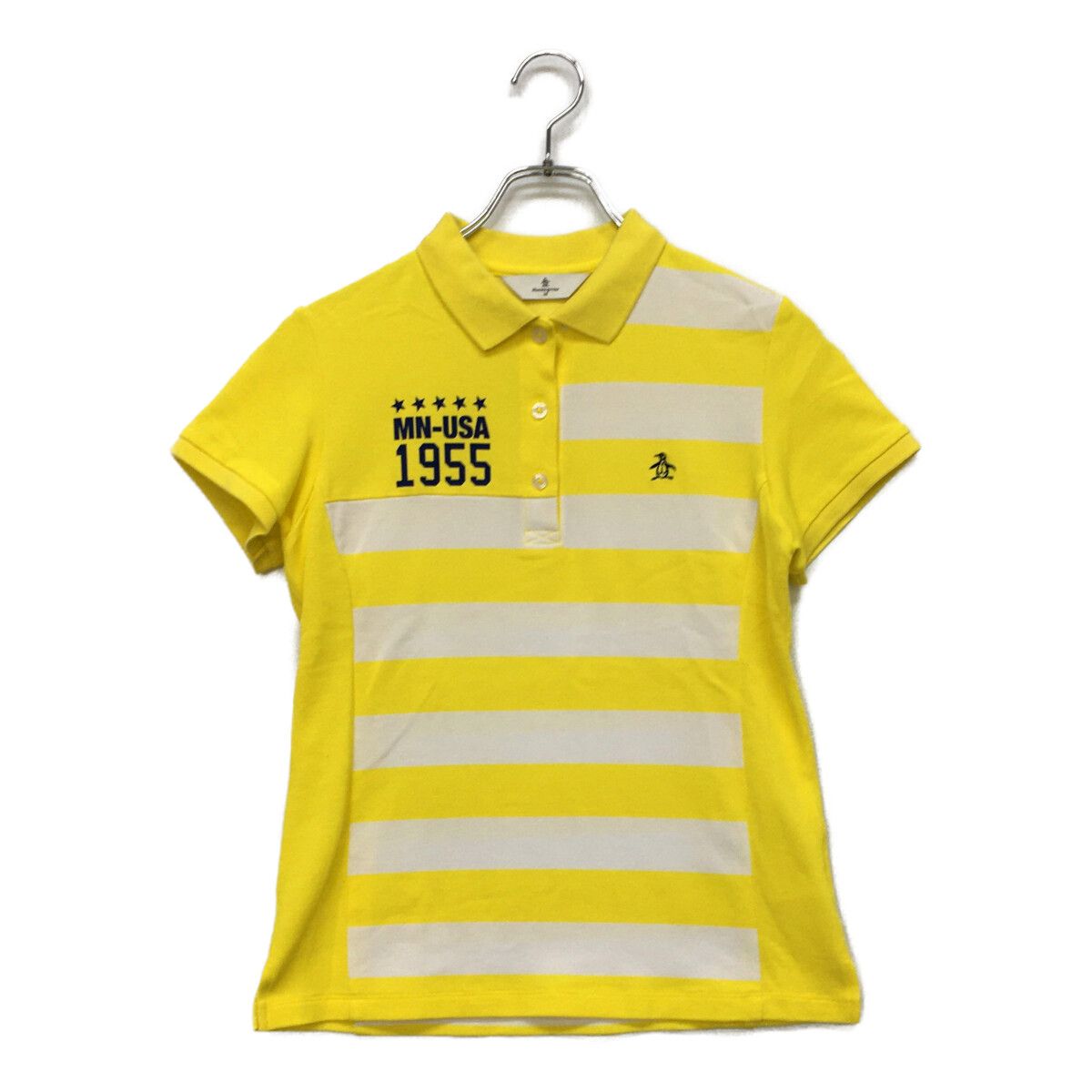 中古 レディース マンシングウェア Munsing wear 半袖ポロシャツ M 黄色 イエロー ボーダー