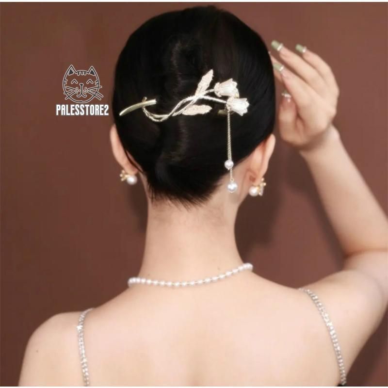 バナナクリップ ヘアクリップ ヘアアクセサリー ヘアアレンジ 花 パール チェーン 簡単アレンジ 簡単オシャレ まとめ髪 母親