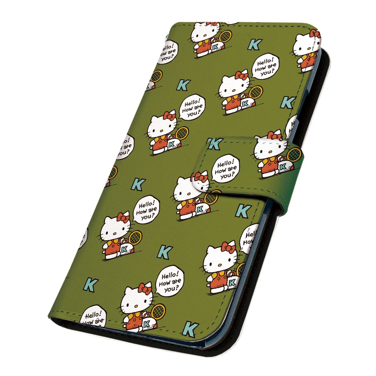 サンリオ 正規品 ハローキティ AQUOS wish2 SH-51C ケース 手帳型 スマホケース [デザイン:12.レトロキティ(grn)/マグネットハンドあり] SANRIO キティ アクオスウィッシュ2 sh51c