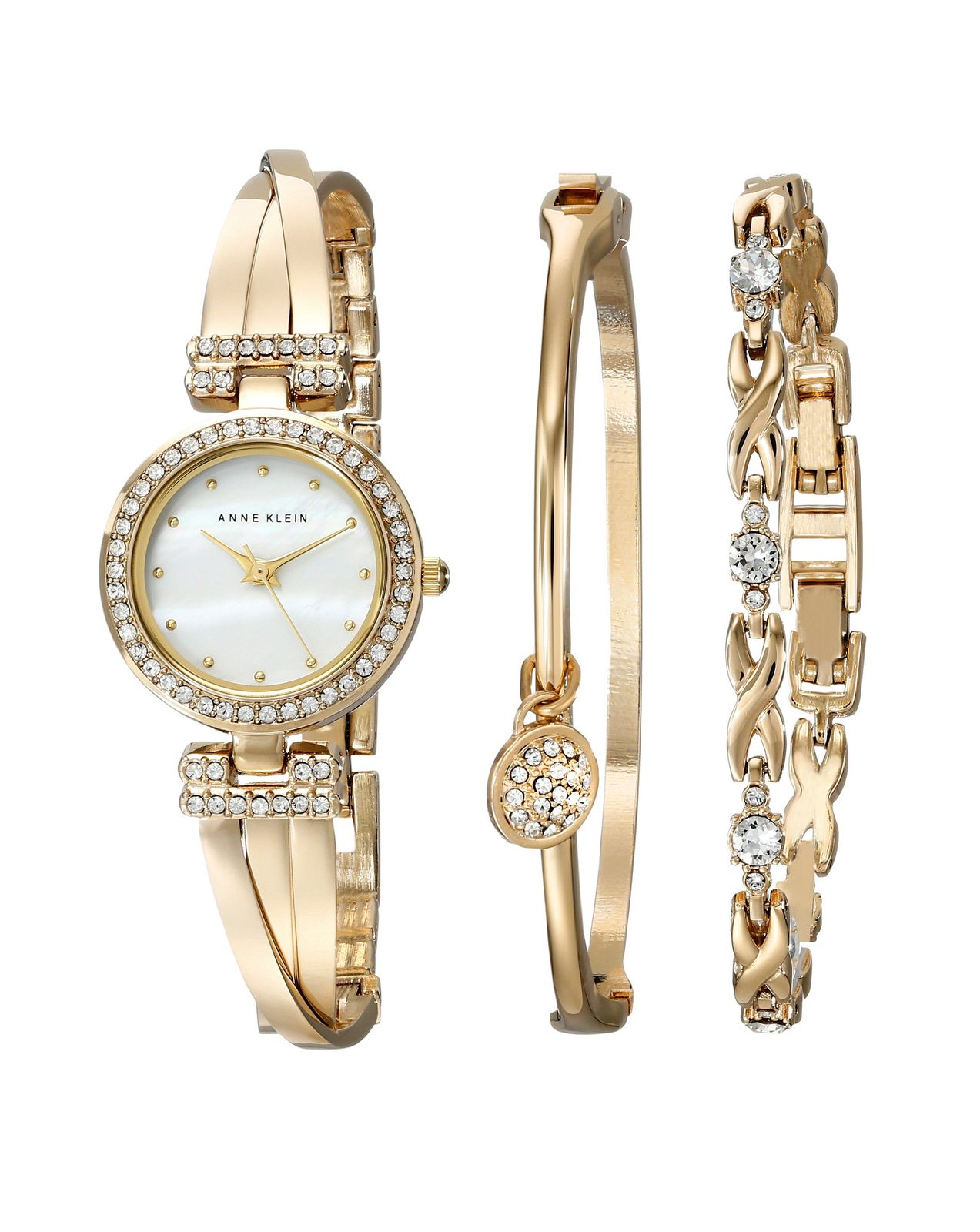 Anne Klein アン クライン女性用腕時計 Women s AK|1868GBST Swarovski Crystal-Accented G -Tone Bangle Watch and Bracelet Set