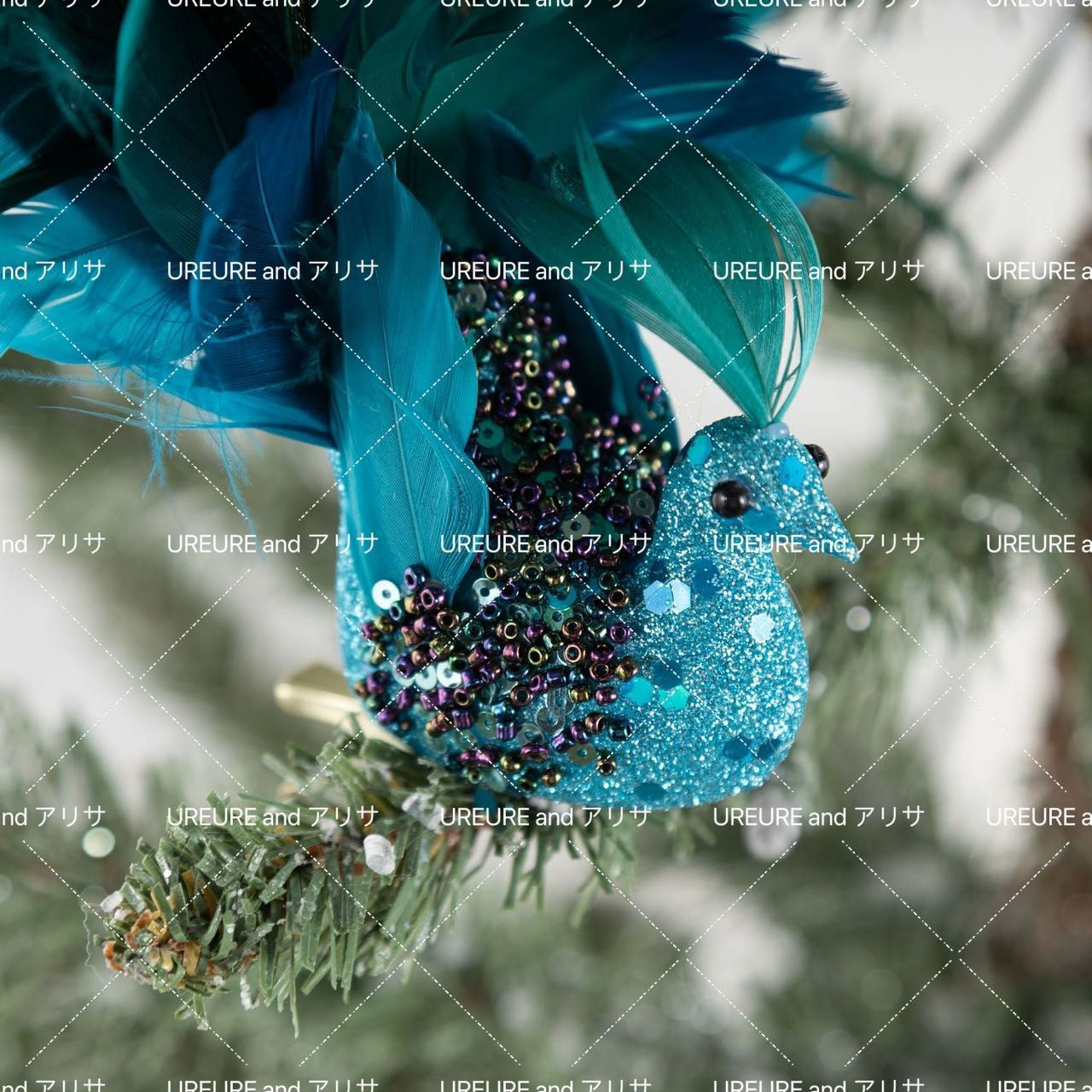 オープンブルー、白孔雀クリスマスプレゼントセットクリスマスツリーペンダント立体羽孔雀diyアクセサリー