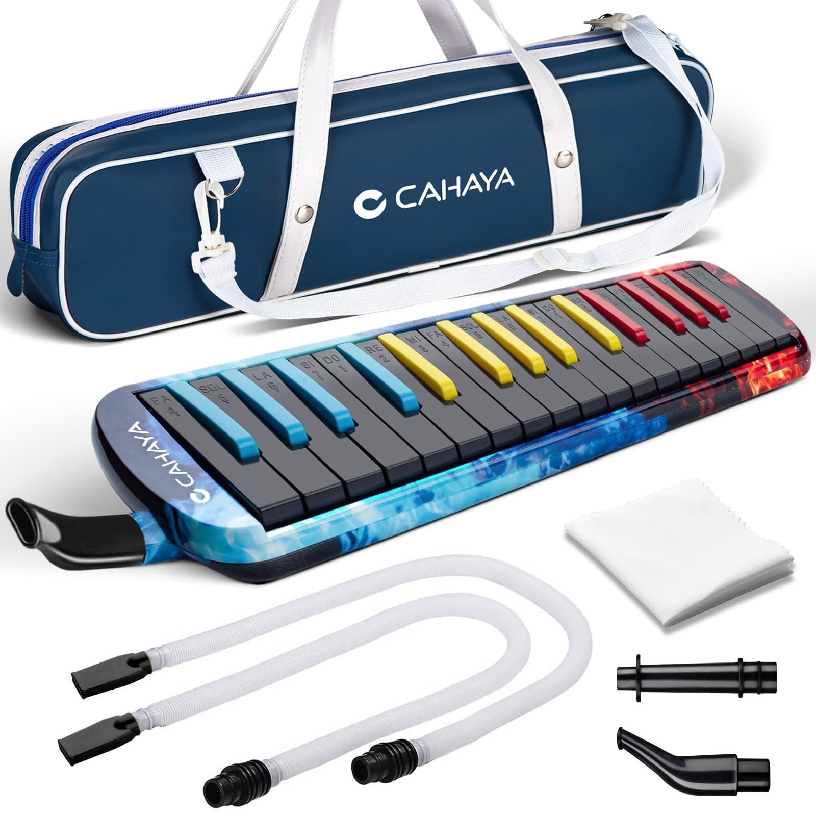 Color ダークブラック CAHAYA Melodica 鍵盤ハーモニカ 32鍵 FDA認証取得 最新2Way仕様 立奏卓奏 手提げ 肩掛け メロディー ピアノ 32鍵 多功能 2×卓奏用パイプ 2×立奏用吹き口 1×クリーニング用クロス 1×収納用バッ
