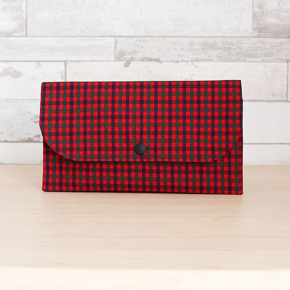 ファミリア風 赤チェック×ネイビー タータンチェック マルチケース