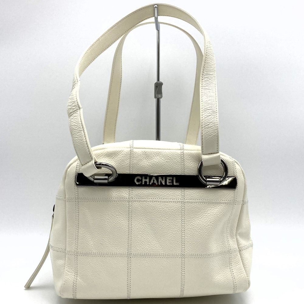 シャネル チョコバー ハンドバッグ ホワイト キャビアスキン レザー レディース CHANEL USED