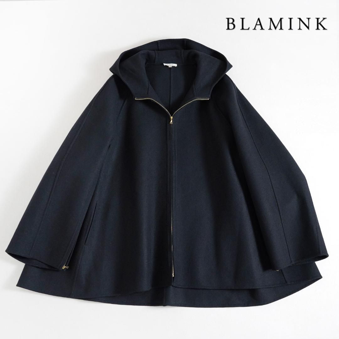 BLAMINK ブラミンク　ダブルフェイスフーデッドコート　ケープ　ポンチョ BLAMINK ブラミンクダブルフェイスフーデッドコートケープポンチョ