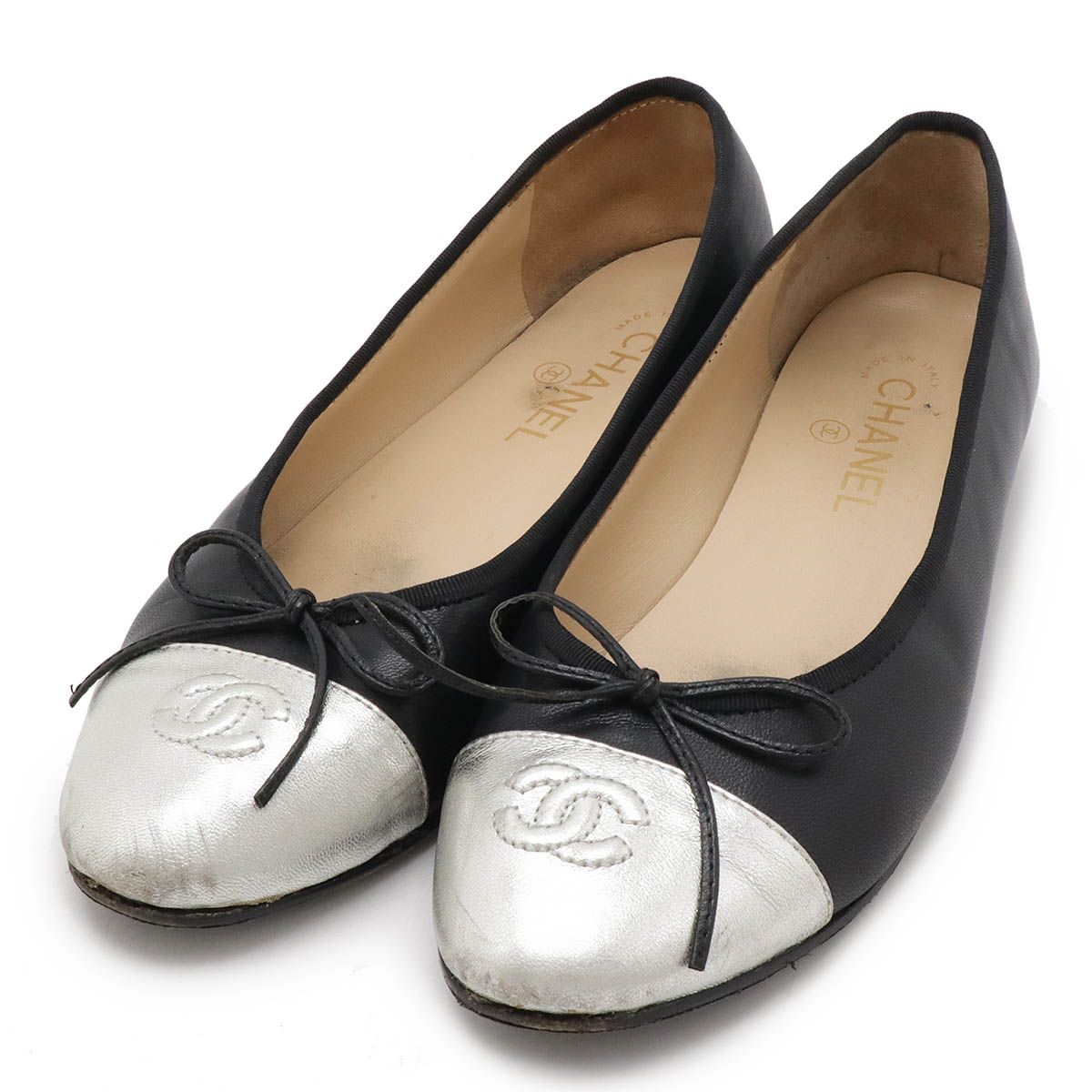 CHANEL フラットシューズ バレエシューズ バイカラー シャネル