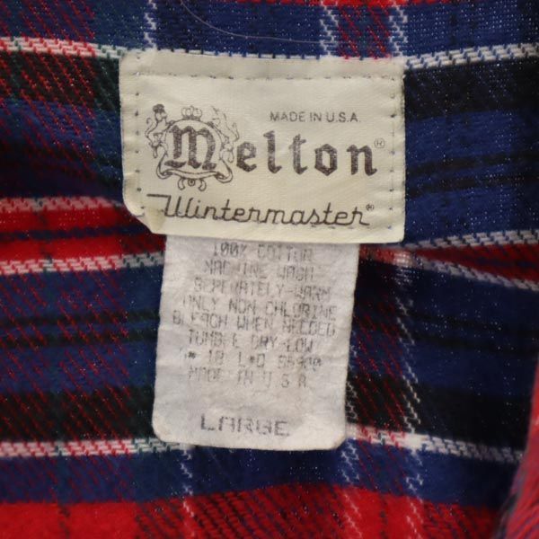 メルトン 70s ヴィンテージ USA製 チェック 長袖 シャツ L 赤系 melton