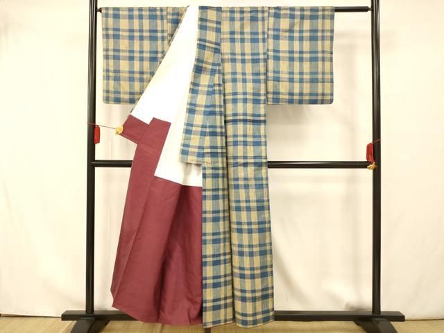 平和屋着物●上質な紬　格子　正絹　逸品　AAAY5991ph 平和屋着物○上質な紬 格子 正絹 逸品 AAAY5991ph