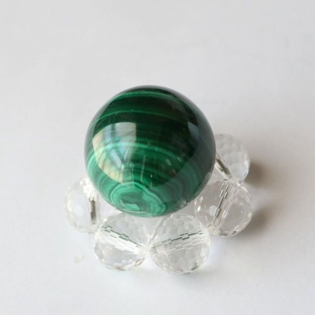 マラカイト ミニスフィア 20mm 水晶台座S付 1個 孔雀石 鉱物