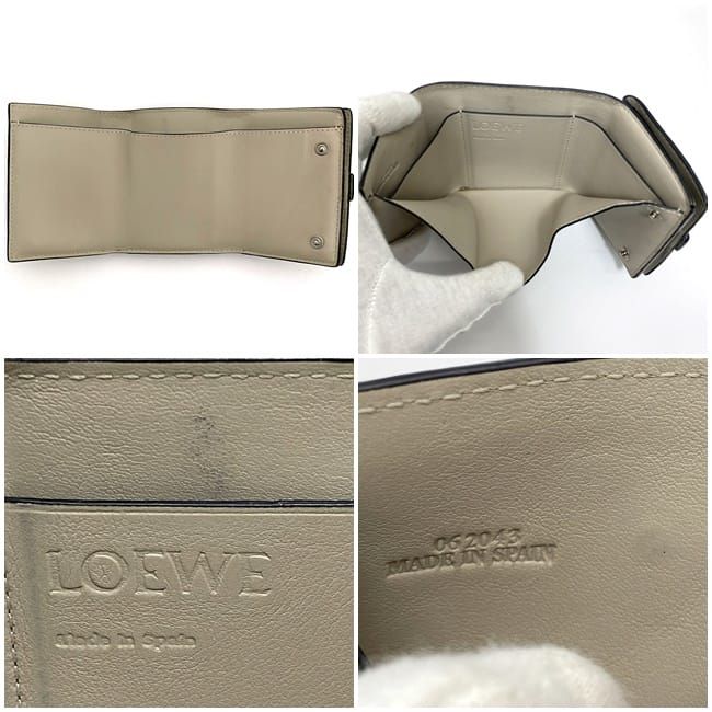 ロエベ 三つ折り 財布 グリーン アナグラム コンパクト レザー 中古
