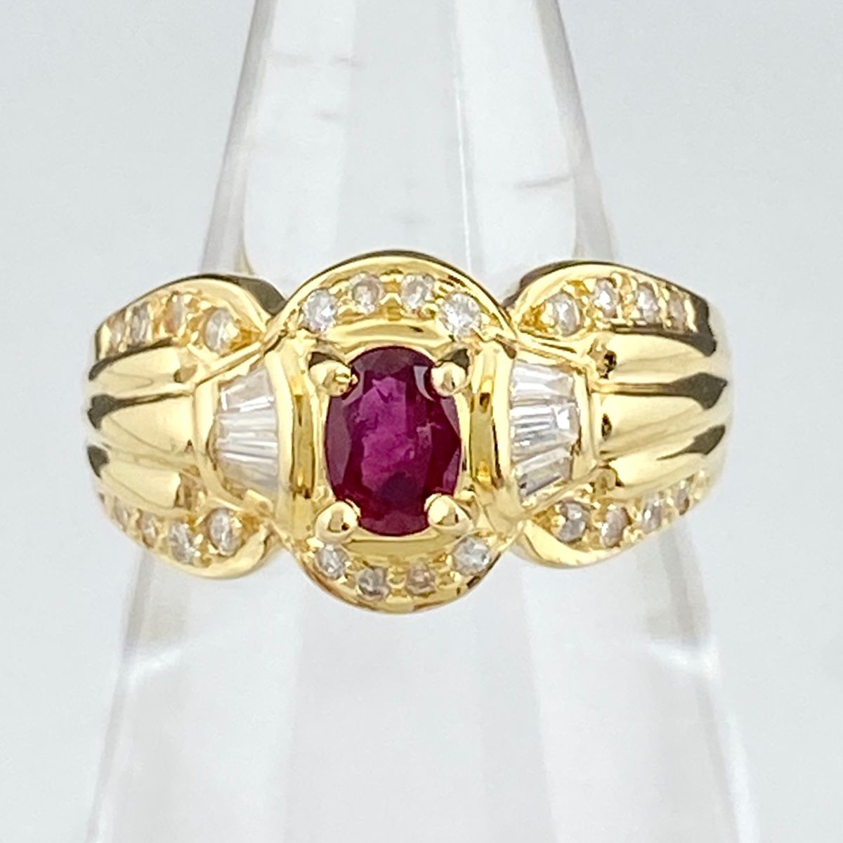 ルビー デザインリング K18 イエローゴールド メレダイヤ 指輪 リング