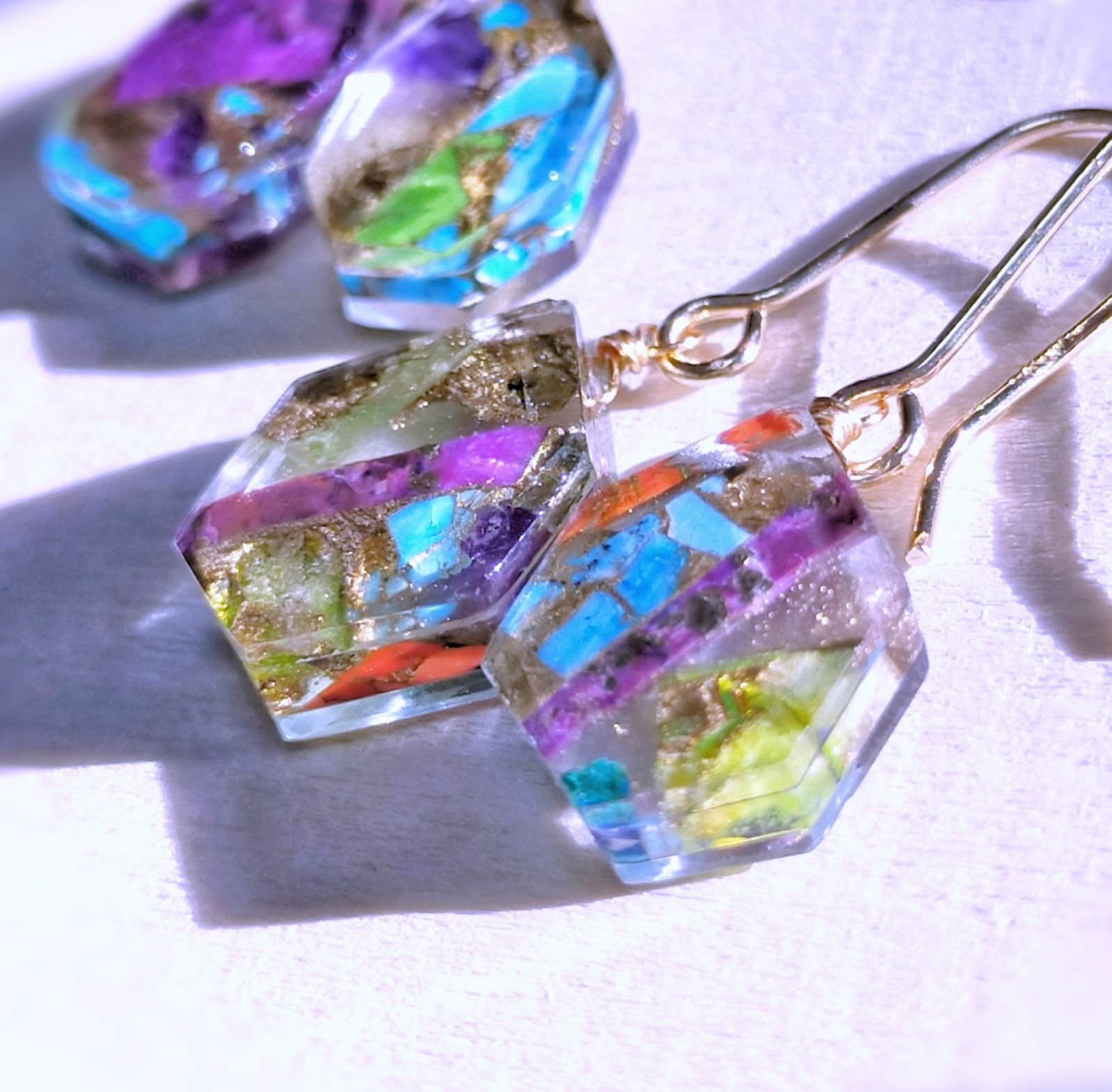 14kgf マグネサイトターコイズ アマゾナイト ピアス イヤリング k14gf