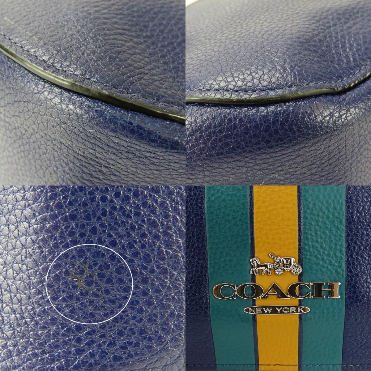 中古】 コーチ ショルダーバッグ F80643 レザー ネイビー シルバー金具  