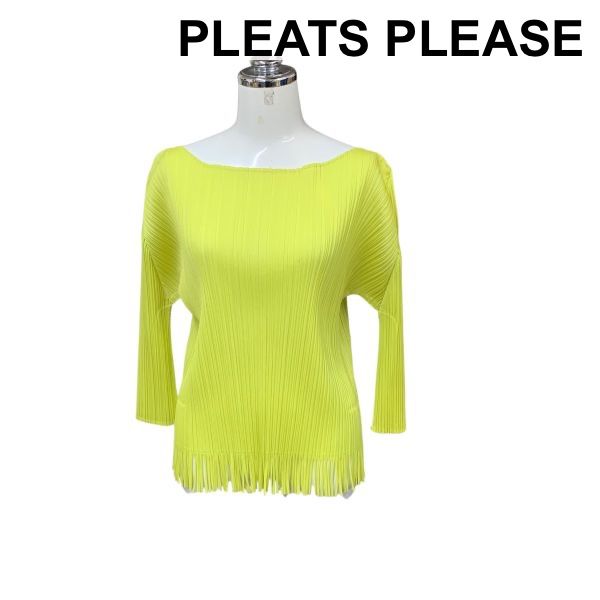 ◆ プリーツプリーズ PLEATS PLEASE トップス 七分袖 プリーツ カットソー 黄色 3 M～L レディース H5X054
