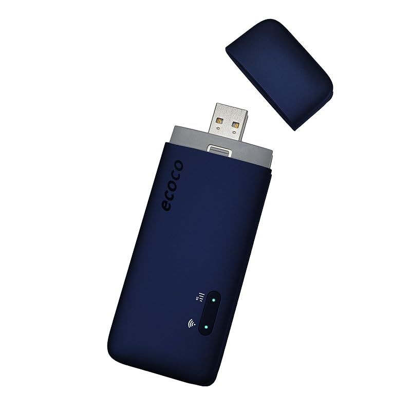 【ecoco】1年間 ギガ 付 USB型 ポケット Wi-Fi 契約不要 月額費用無し バッテリー レス ギガ リチャージ 可能 0