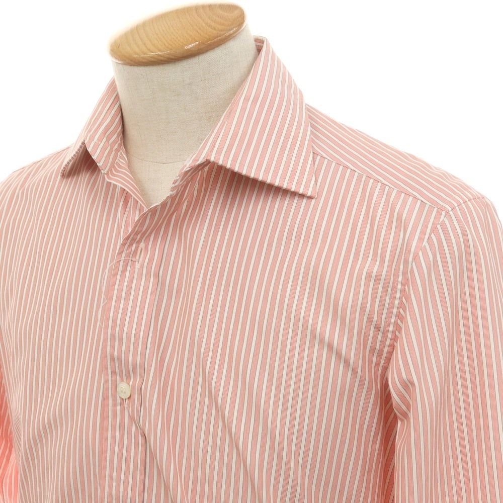 中古】シャルベ CHARVET コットン ストライプ ダブルカフス セミワイド