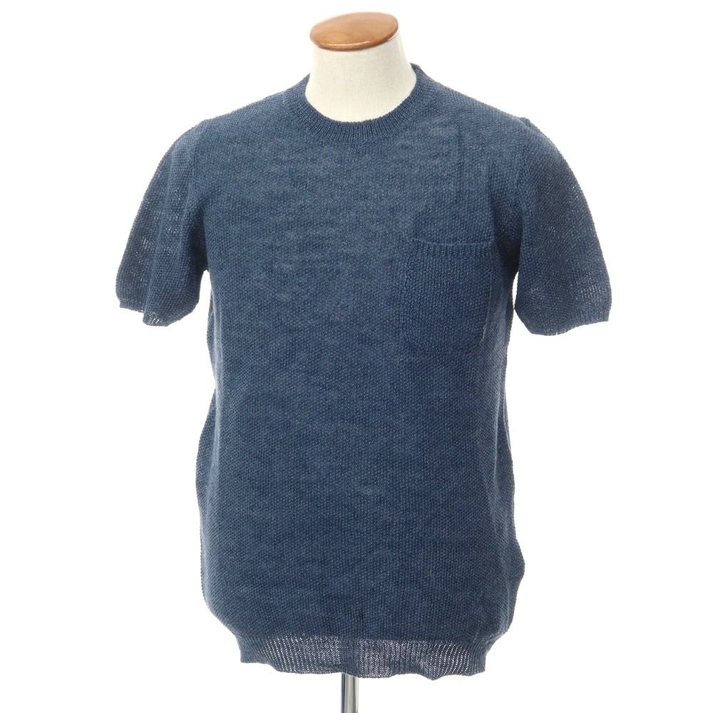 【中古】【未使用】ロベルトコリーナ ROBERTO COLLINA コットンリネン クルーネック 半袖ニット ネイビー【サイズ48】【メンズ】