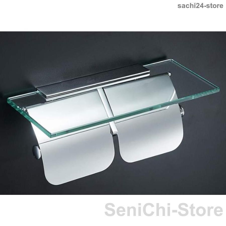 トイレット ペーパー ホルダー ガラス 棚付ペーパーホルダー 紙巻器 ガラス棚付ダブルペーパー