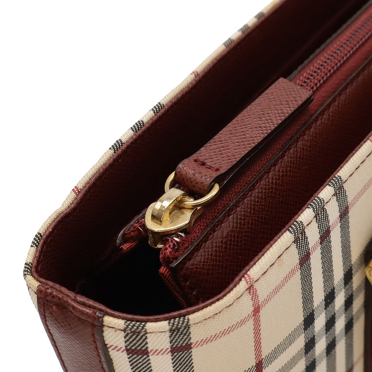美品　バーバリー　キャンバス　レザー　ノバチェック柄バンドバッグ　ゴールド金具 BURBERRY バーバリー ノバチェック チェック柄 ハンドバッグ