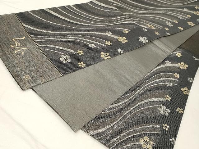袋帯 正絹 黒地 煌めく 上品な花 六通 U-4395 袋帯 正絹 黒地 煌めく 上品な花 六通 U-4395