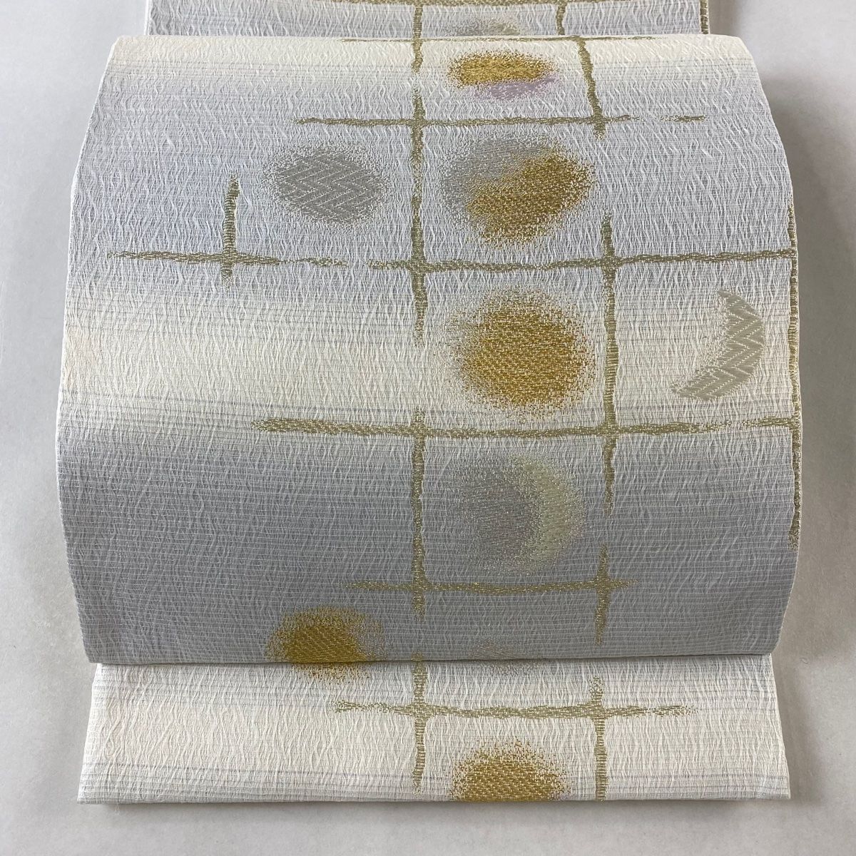 袋帯 美品 秀品 華文 花鳥 金糸 箔 クリーム 六通 正絹 【中古