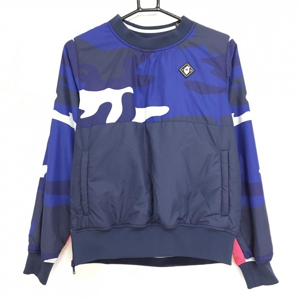 超 V12 中綿リバーシブルスニード ブルー×ネイビー 上部迷彩調 カモフラ ブルゾン レディース 1 M ゴルフウェア V12