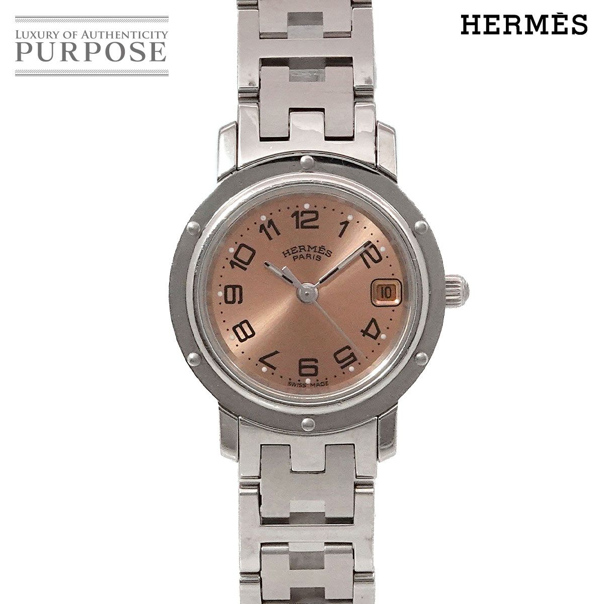エルメス HERMES クリッパー CL4 210 レディース 腕時計 デイト ピンク  